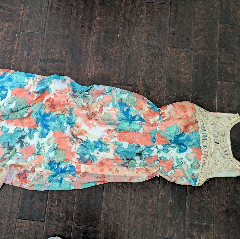 Floral Maxi Dress with Crochet Detail Top
